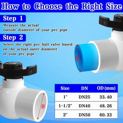 2Pcs Slip PVC Ball Valve with ''T'' Nimble Handle