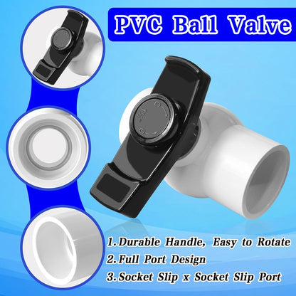 2Pcs Slip PVC Ball Valve with ''T'' Nimble Handle