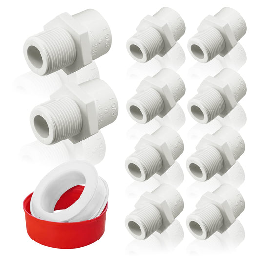 10 piezas de accesorios de tubería de PVC blanco, conector adaptador de instalación de tubería de PVC de rosca macho 1/2 NPT 