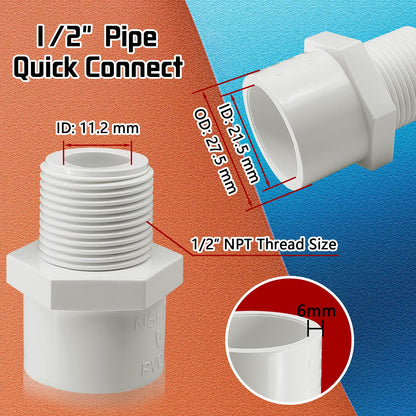 Raccords de tuyaux en PVC blanc, connecteur adaptateur de raccord de tuyau en PVC à filetage mâle 1/2 NPT 10 pièces 