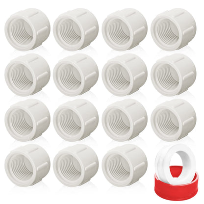 15Pcs White PVC Pipe End Cap Plug