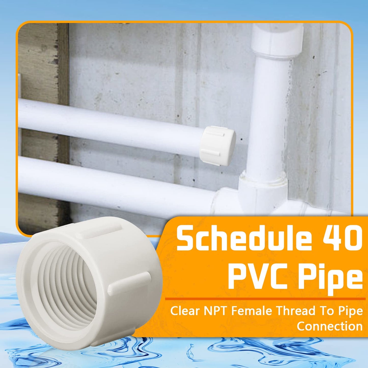 The 1/2'' NPT PVC plumbing end cap plug is commonly used in a variety of plumbing applications, including irrigation systems, water supply lines, and drainage systems, where it is necessary to seal off the end of a pipe.