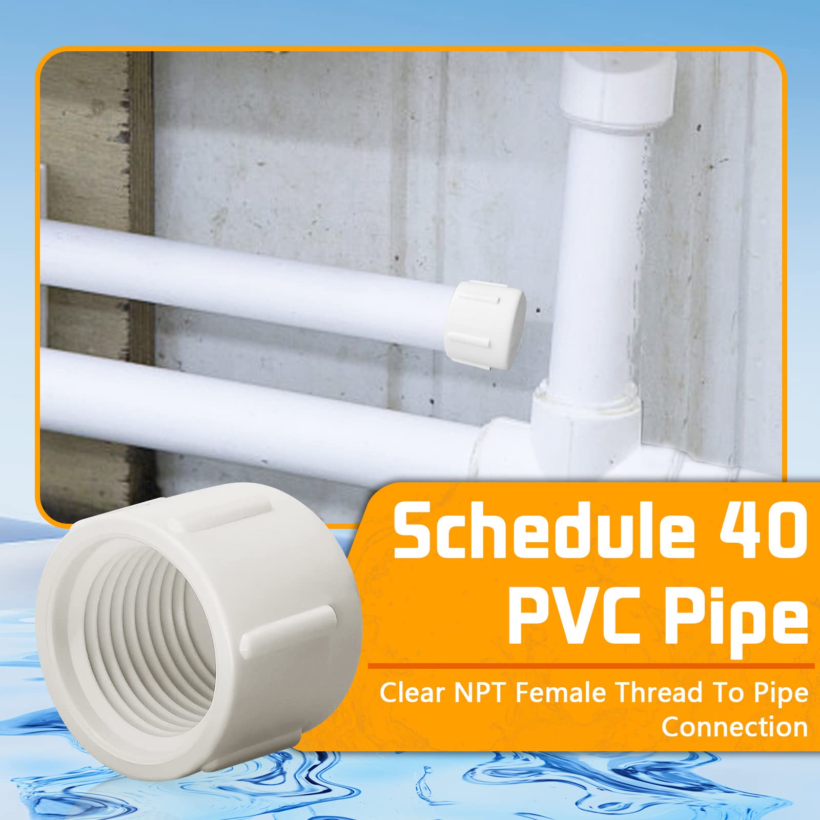 The 1/2'' NPT PVC plumbing end cap plug is commonly used in a variety of plumbing applications, including irrigation systems, water supply lines, and drainage systems, where it is necessary to seal off the end of a pipe.