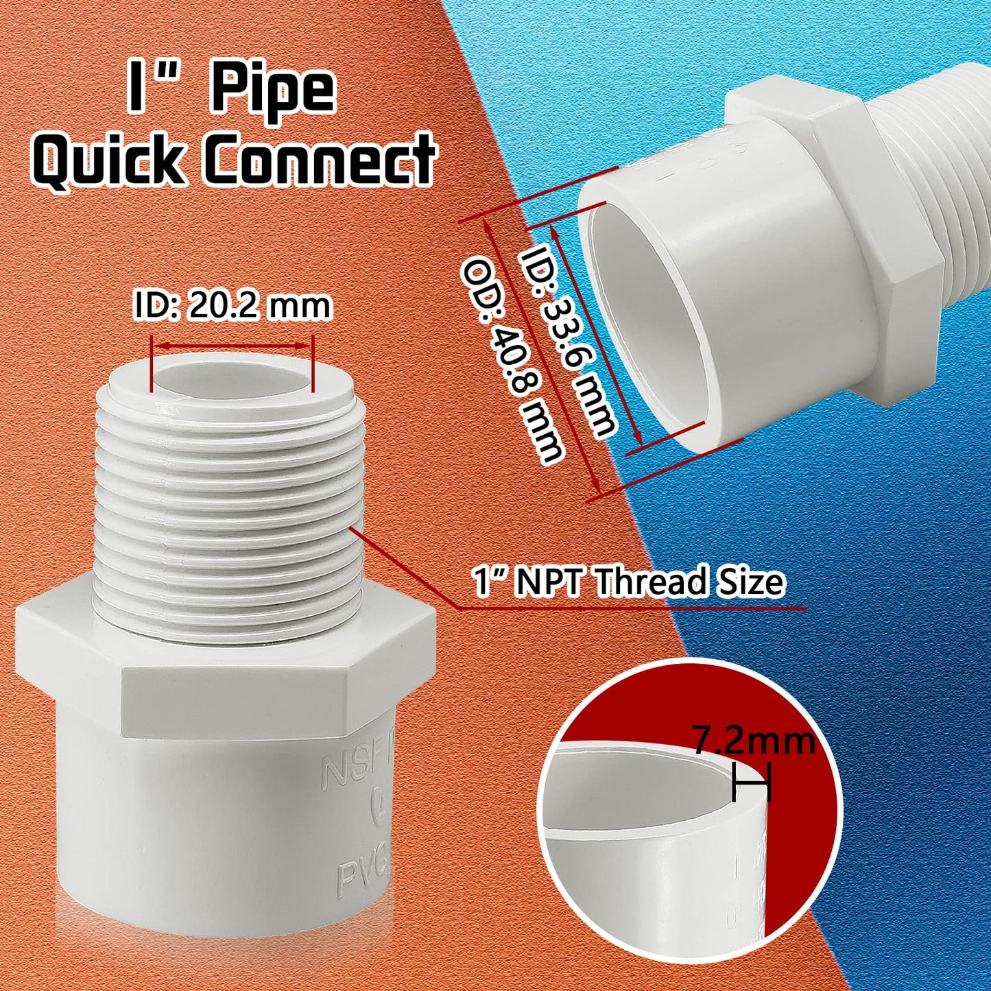 10 piezas de accesorios de tubería de PVC blanco, conector adaptador de instalación de tubería de PVC de rosca macho 1/2 NPT 