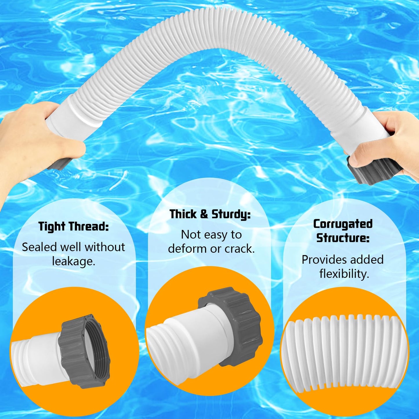 2Pcs 1.5’’ Diameter Pool Hose with 2 Type B Hose Adapters