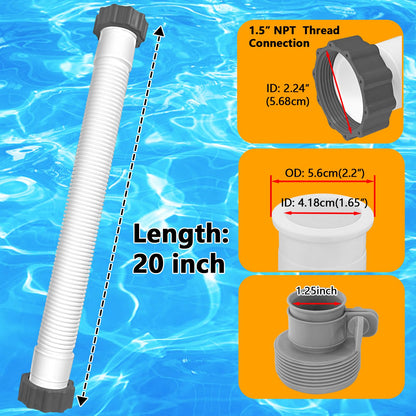 2Pcs 1.5’’ Diameter Pool Hose with 2 Type B Hose Adapters