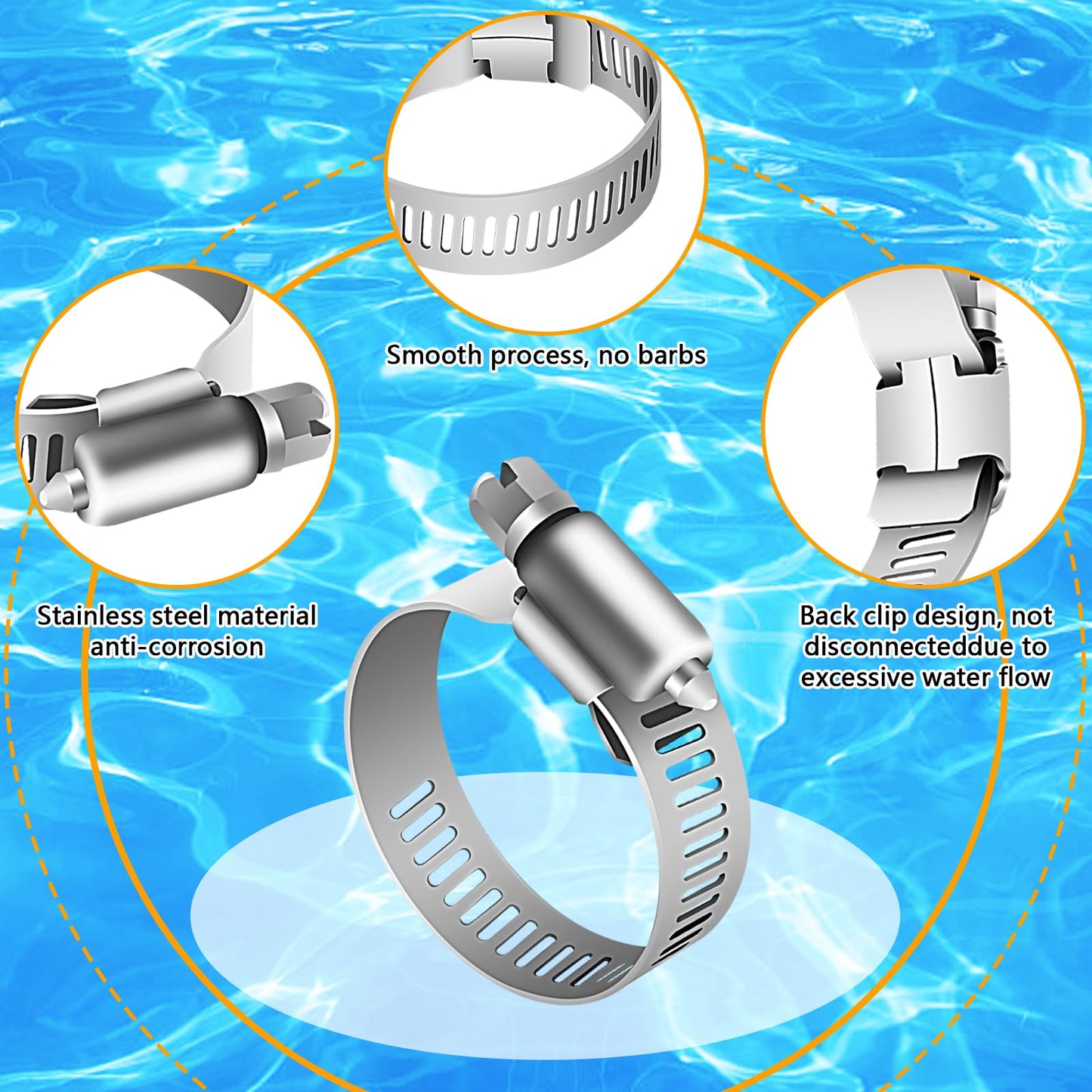 Tuyau de piscine de 1.5 pouces de diamètre, 2 pièces, avec 2 adaptateurs de tuyau de type B 