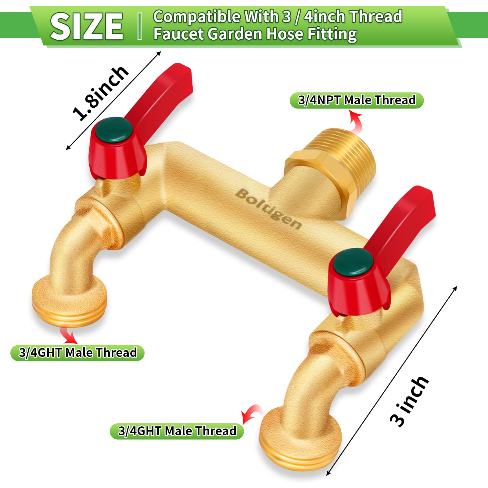 Outdoor hose spigot extender features the inlet is 3/4 NPT thread and the outlet is 3/4 GHT thread, this hose splitter is suitable for most standard garden hoses, faucets, and watering equipment.