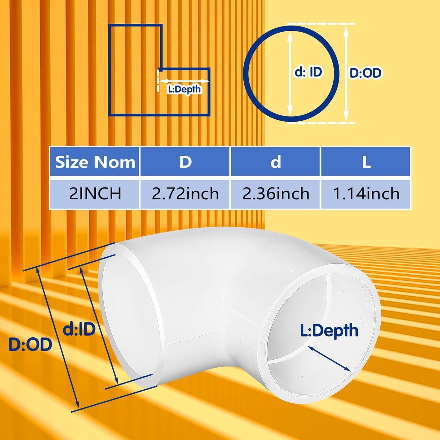 4PCS 2'' PVC 90 Degree Elbow Pipe Adapter Fittings