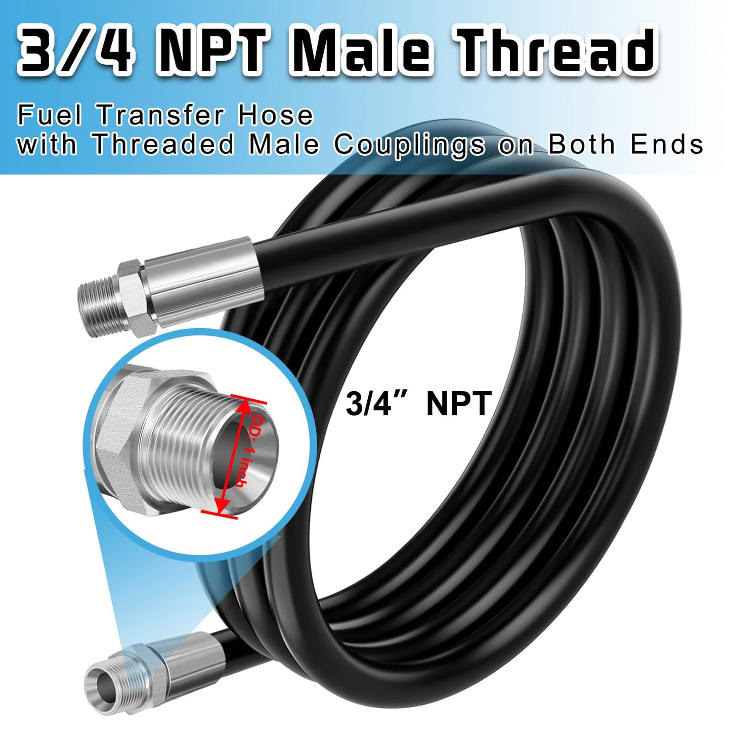 Manguera de transferencia de combustible NPT de 3/4 pulgadas, manguera de tubo de tanque de bomba de transferencia de combustible diesel de 10 pies para gasolina 