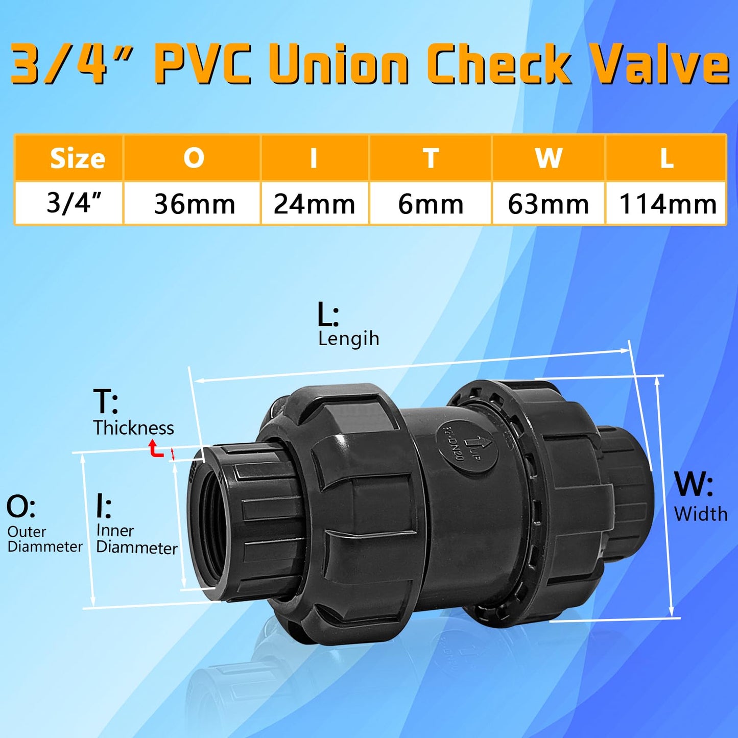 3/4'' NPT UPVC Spring Check Valve