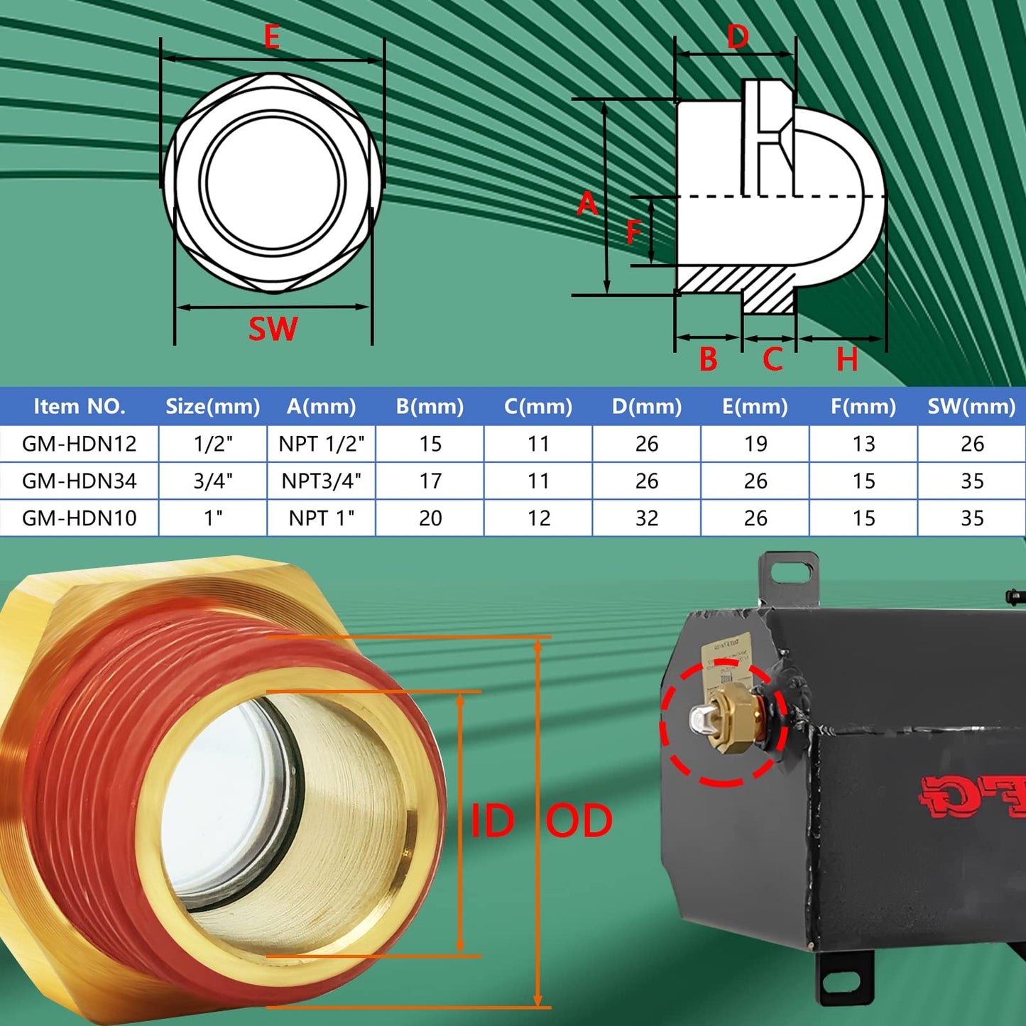 3/4'' NPT Domed Oil Sight Glass