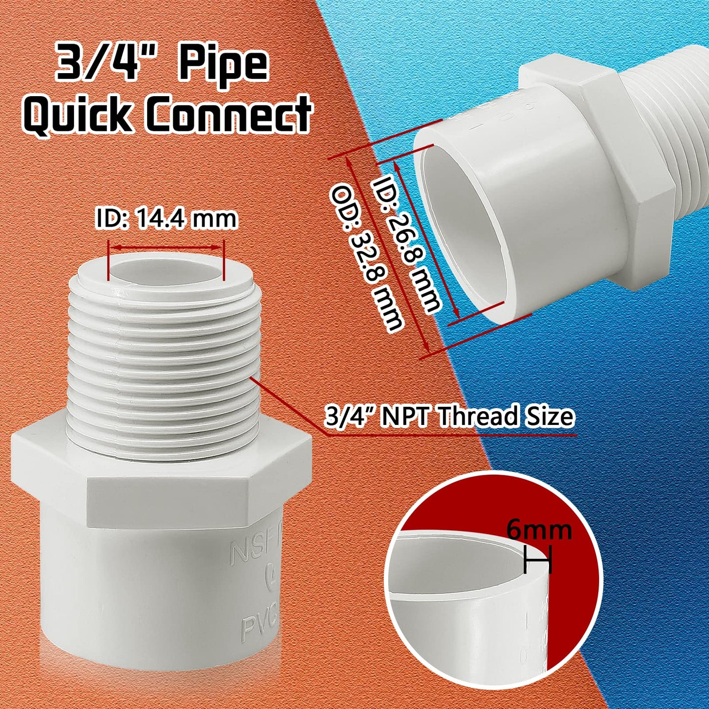 10 piezas de accesorios de tubería de PVC blanco, conector adaptador de instalación de tubería de PVC de rosca macho 1/2 NPT 