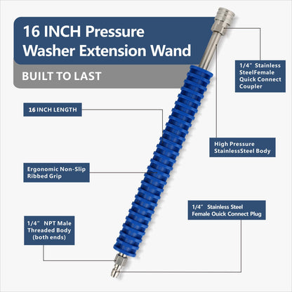 Boltigen – baguette d'extension pour nettoyeur haute pression de 16 pouces, laveuse électrique en acier inoxydable à connexion rapide de 1/4 pouces 