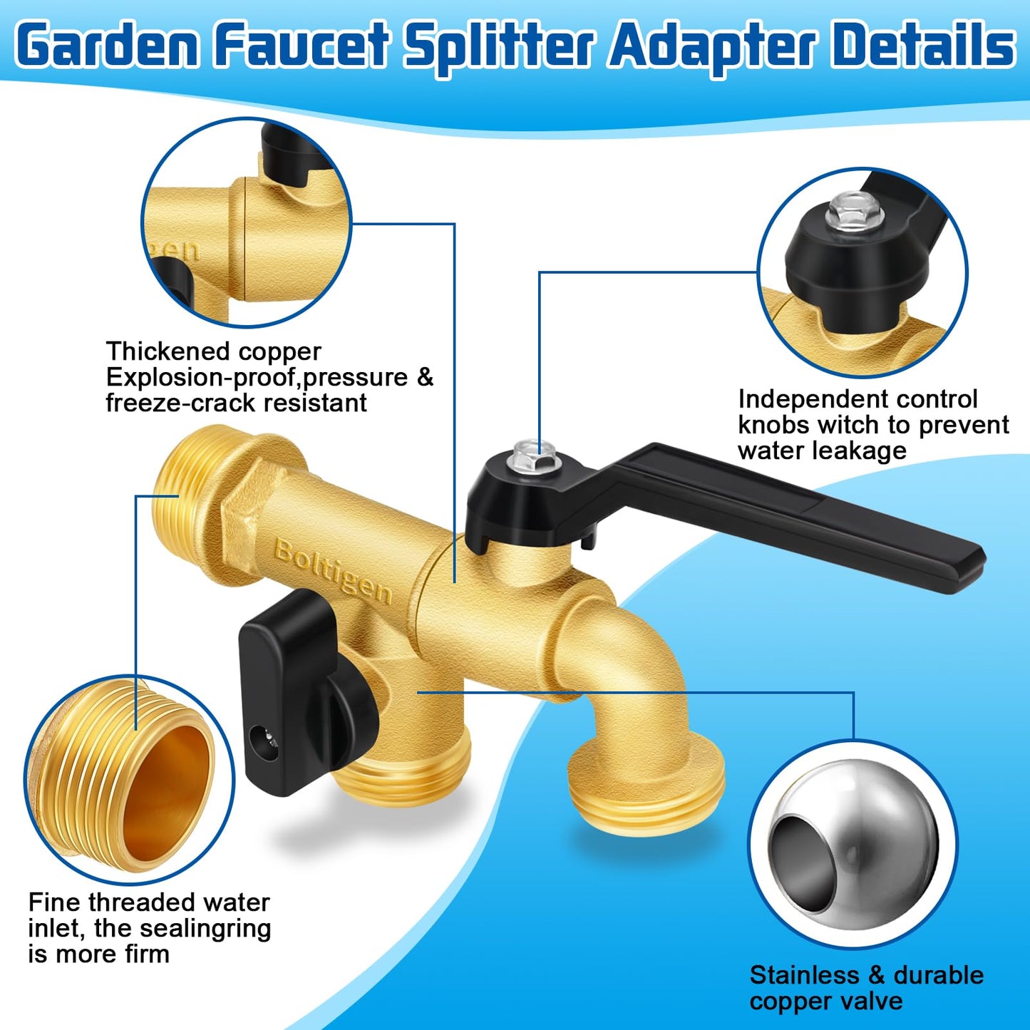 Brass Ball Valves Wall Mounted Garden Water Hose Splitter