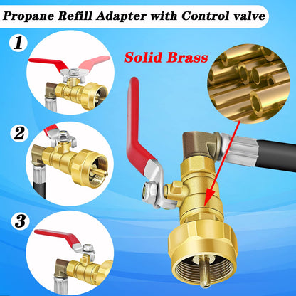 Upgraded Propane Refill Adapter Hose with Gauge and ON/Off Valve (Rubber)