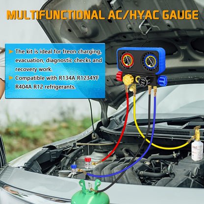 Juego de manómetros de colector de CA R134A R1234YF, automóvil automotriz de 4 vías 