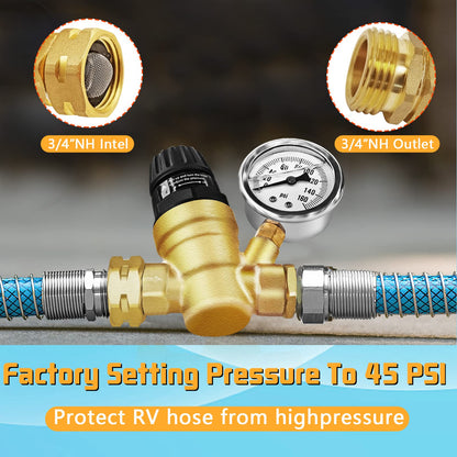 RV Water Pressure Regulator with Gauge