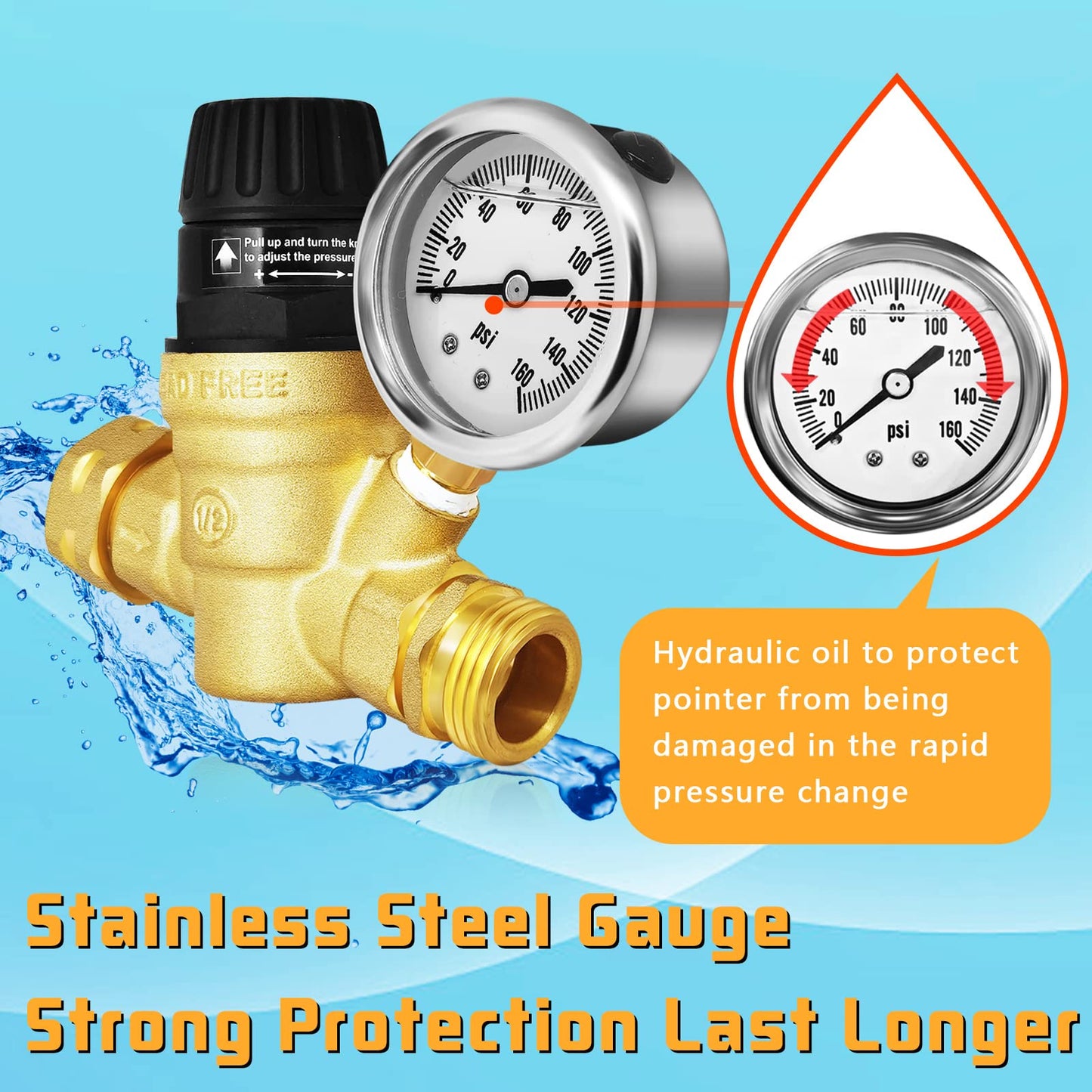 RV Water Pressure Regulator with Gauge