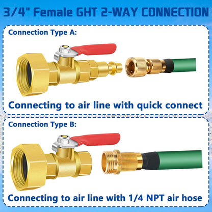 This RV winterize blowout adapter is made of heavy duty brass which is durable and it can withstand high temperature, sturdy and corrosion resistant. It is not easy to break or deform and can serve you for a longer time.